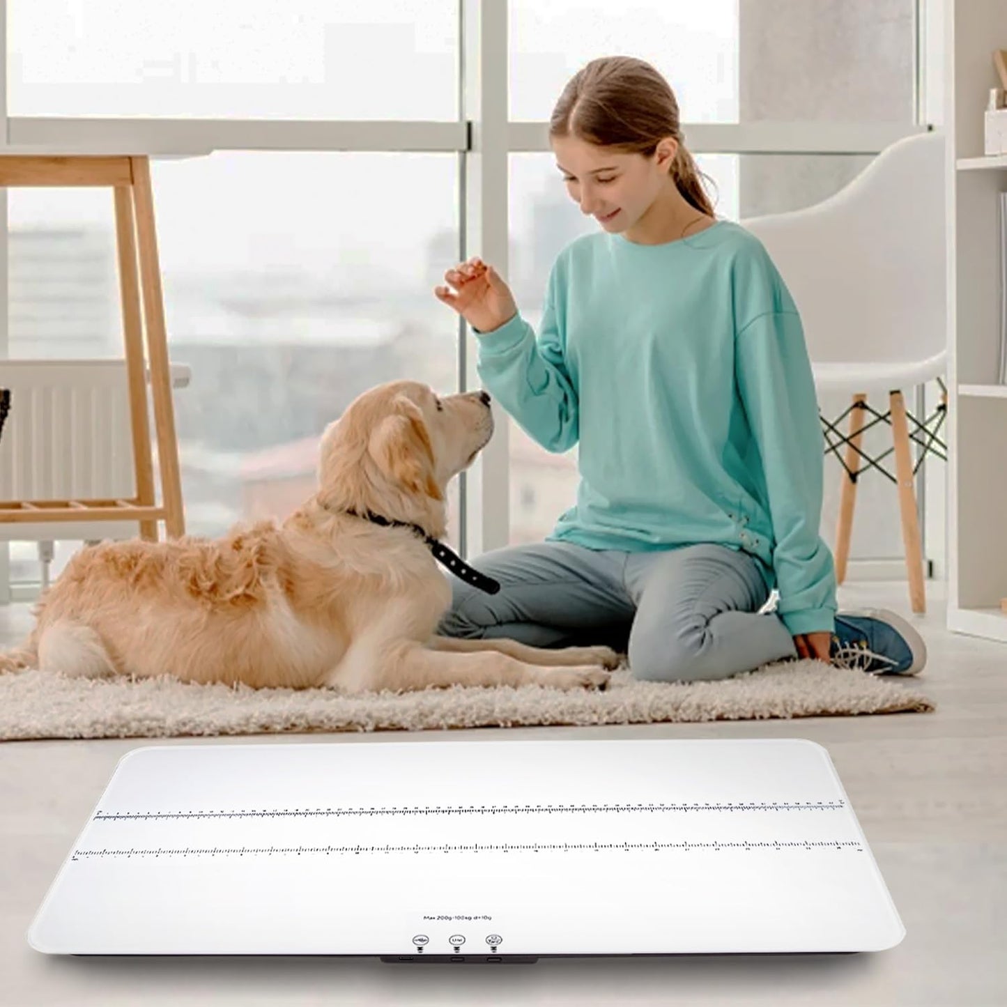 UNIWEIGH Digital Pet Scale 220lbs x10g Accuracy,Dog/Cat Animal Scales with 3 Weighing Units/Tare/Hold Function,Baby Scale for Pets,Tempered Glass Material,USB Charging,Large LED Platform Scale,White