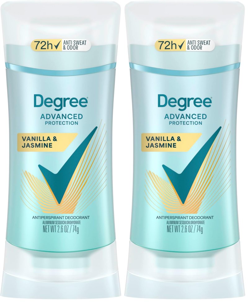 Degree Advanced Protection Antiperspirant Deodorant Vanilla & Jasmine for 72-Hour Sweat & Odor Control for Women, with Body Heat Activated Technology, 2.6 oz (Pack of 2)