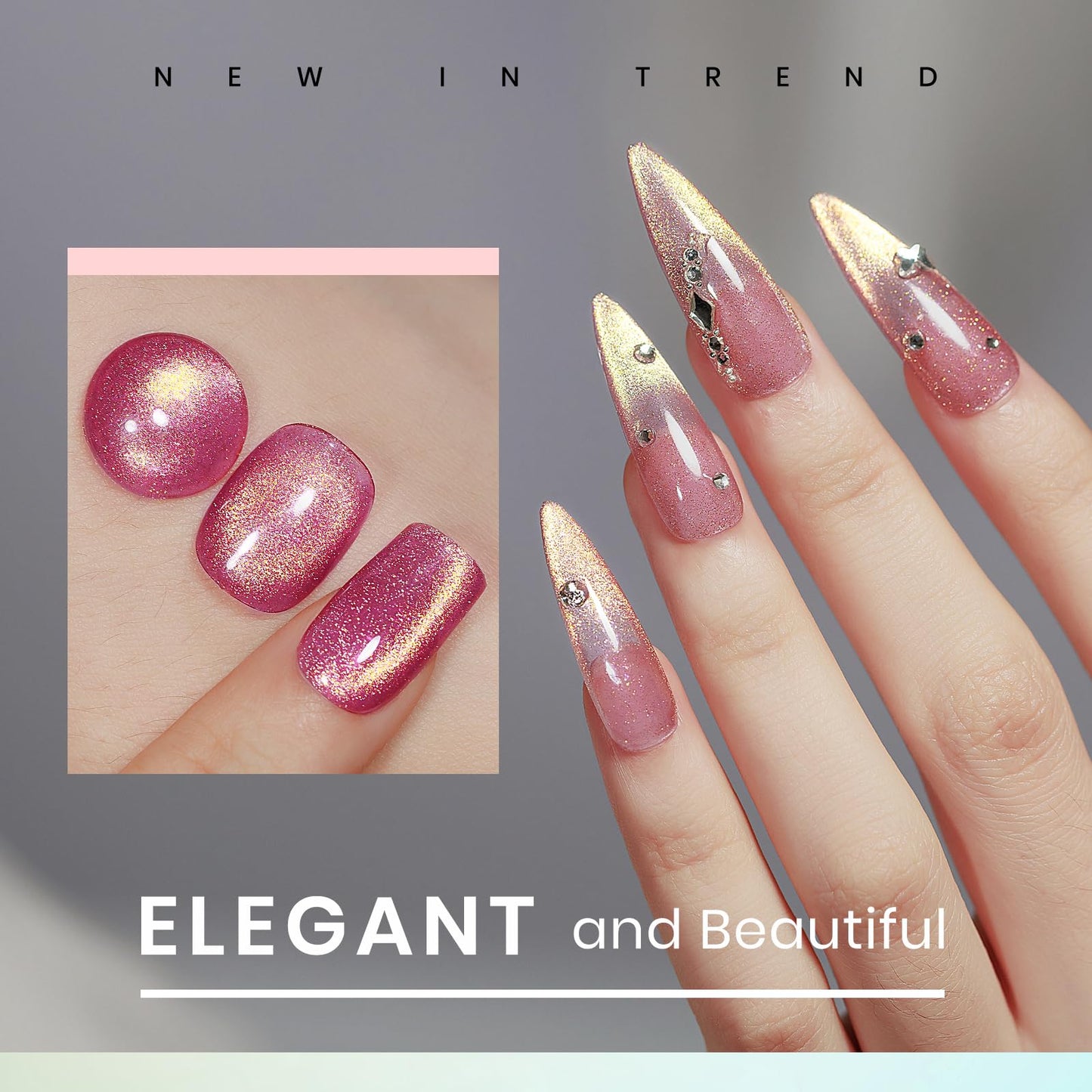 MIZHSE Cat Eye Gel Nail Polish, Magnetic Gel Polish Set with Magnet, Shimmery Cateye Effect Neon Pink Green Purple Colors Soak Off Nail Art Manicure Home Gift for Ladies