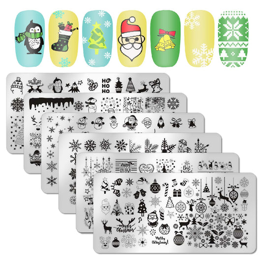DANNEASY 6 Pieces Christmas Nail Stamping Plate Nail Stamps Snowflake Santa Claus Nail Stencils Holiday Plates for Nails Design Manicure Template Acrylic Nail Art Accessories