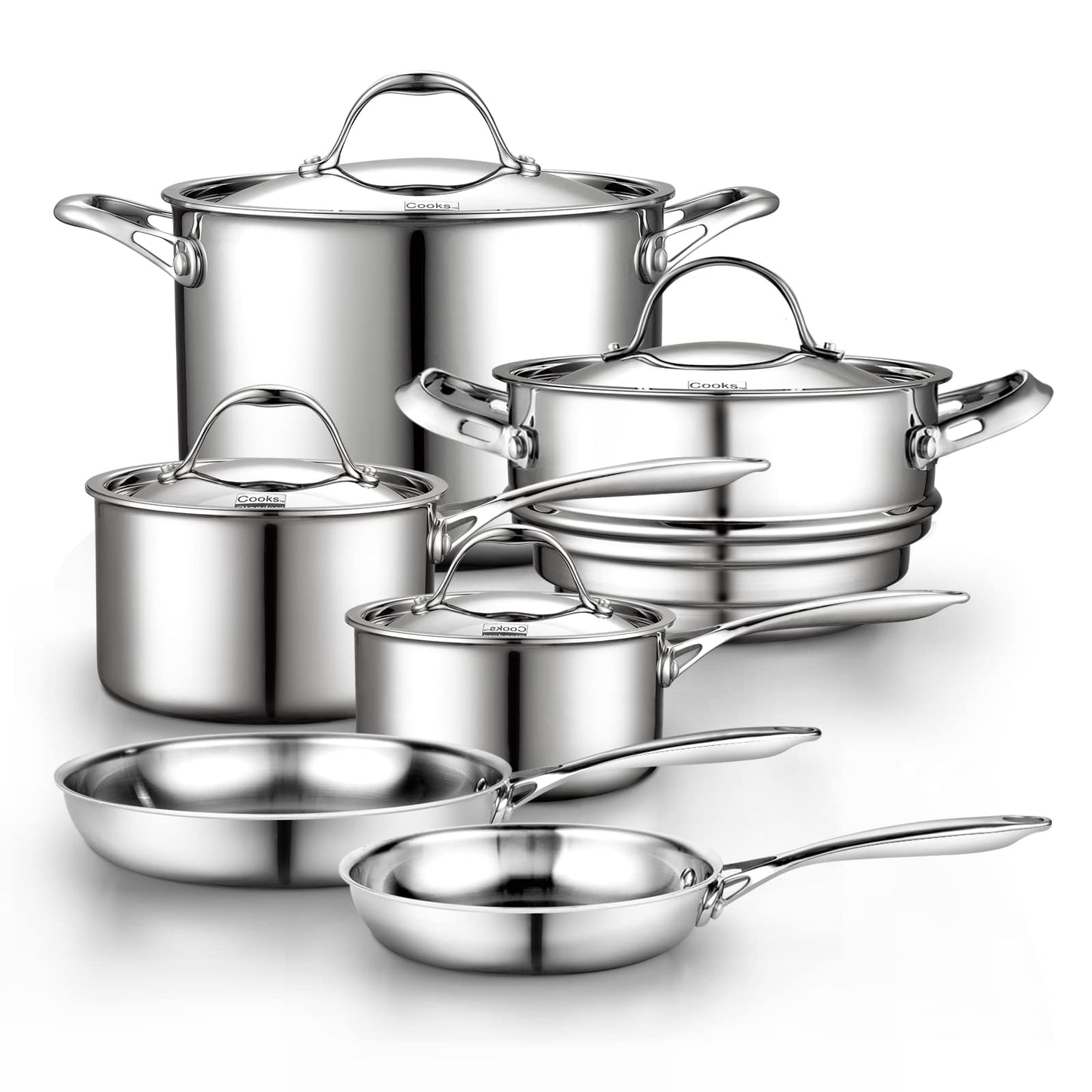 Cooks Standard 10 Piece Stainless Steel Cookware Set — Induction Cookware, Non Toxic Pots Pans Set, Professional Stainless Steel Pot Pan Set, Heavy Duty Pot Set, Multi-Ply Full Clad Stay-Cool Handles