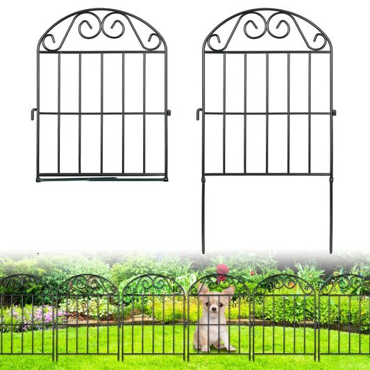 ADAVIN 10 Panels Collapsible Garden Fence Animal Barrier Fence,10ft(L) x 24in(H) Black Rustproof Metal Wire Panel Border for Dogs Rabbits, Flower Edging for Landscape Patio Yard Outdoor Decor, Arched