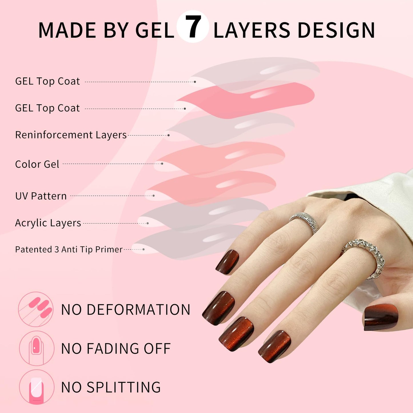 Orange Red Cat Eyes Press On Nails,12 Sizes-24 Pcs Soft Gel Orange Red Medium Square Fake Nails Kit with Nail Glue, Natural Reusable Stick On False Nails for Women and Girls (Skycloud Nails) SK0929