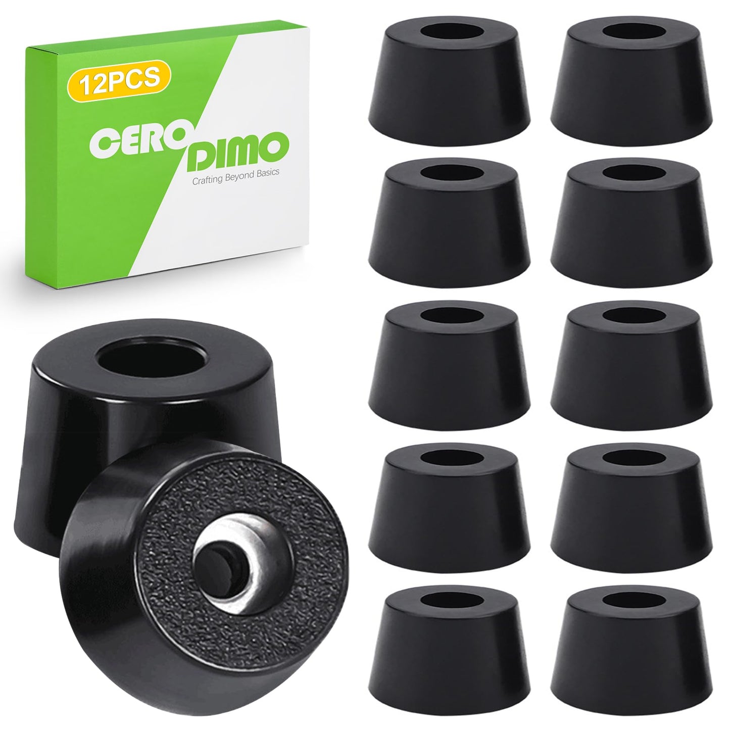 CeroDimo 12 Pcs Rubber Feet for Cutting Board, Non-Slip Bumper Pads with Stainless Screws for Furniture, Electronics, and More (13/16" x 3/8"")"