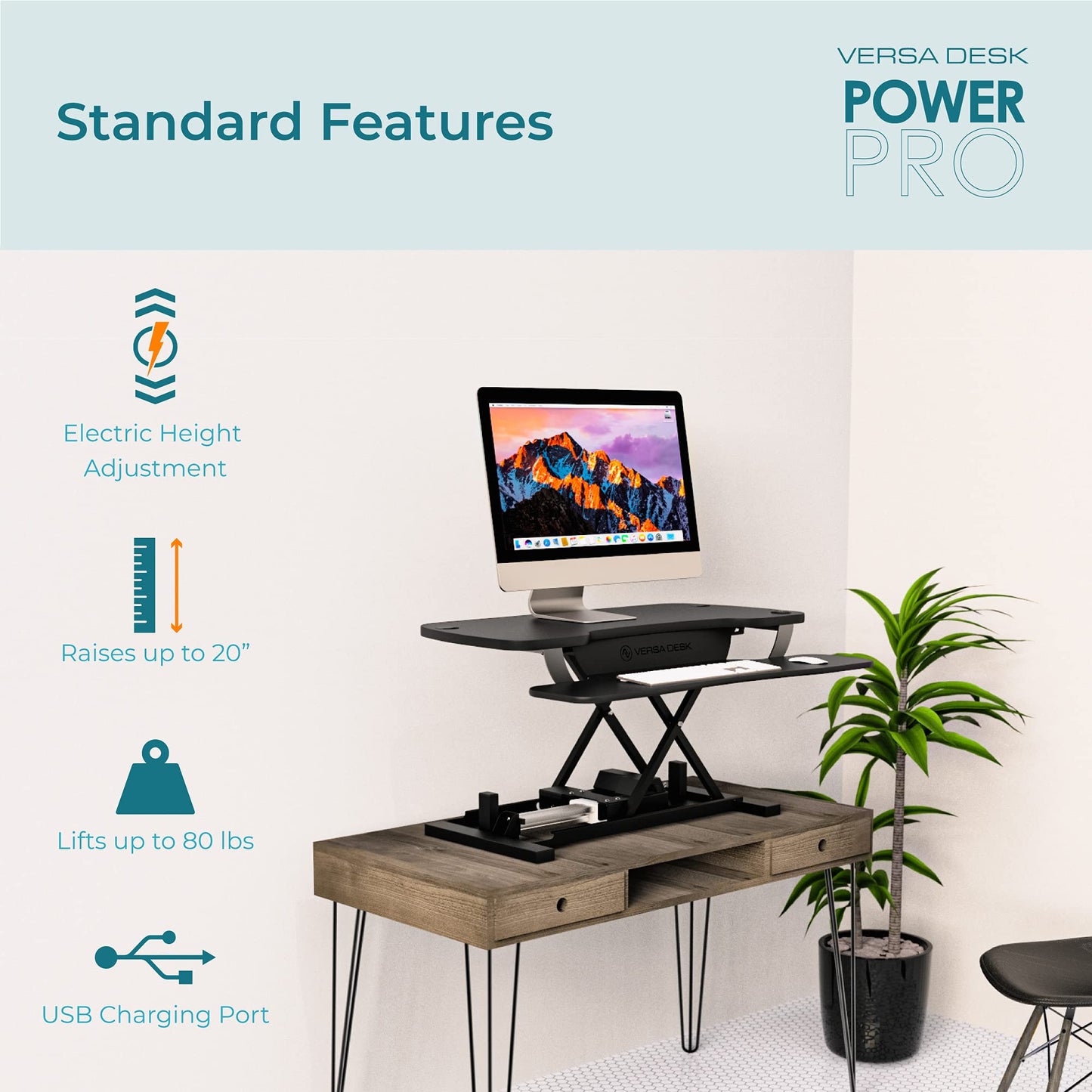 VERSADESK® PowerPro™ 36” x 24” Standing Desk Converter | 36 Inch Electric Height Adjustable Sit to Stand Desk Riser w/Keyboard Tray & USB Hub - Ergonomic Workstation for Home & Office, Maple