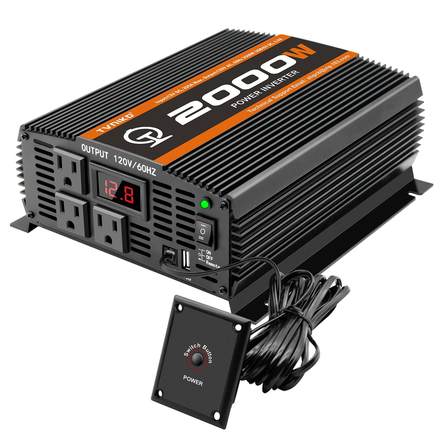 TVNIKD 2000 Watt car Power Inverter 12V to 110V/120V Inverter for car Truck semi Truck Vehicles Camping with 1 USB Ports and 2 AC Outlet Power Converter with LCD Display 2000W Inverter