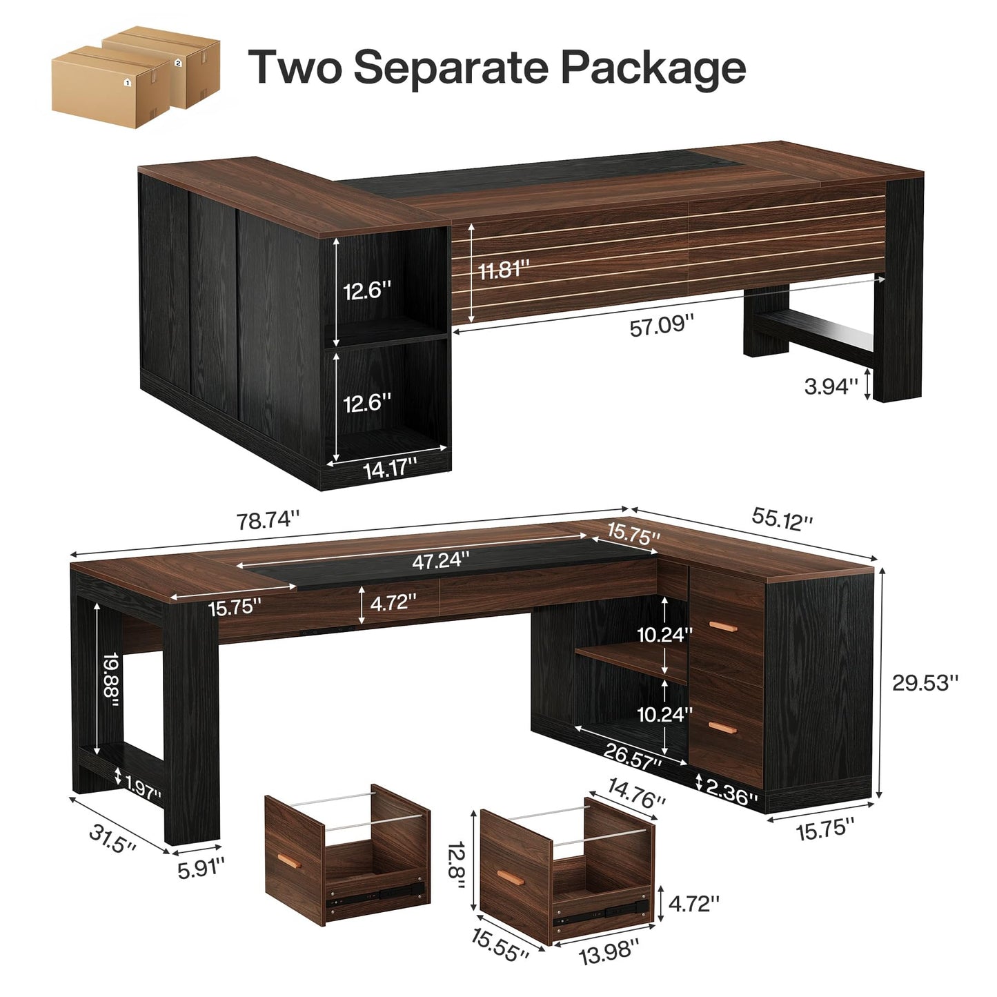 Tribesigns 78" L Shaped Executive Desk, Large Office Computer Desk with Drawers and Lateral File Cabinet, Modern Business Furniture Workstation with Storage Shelves for Home Office