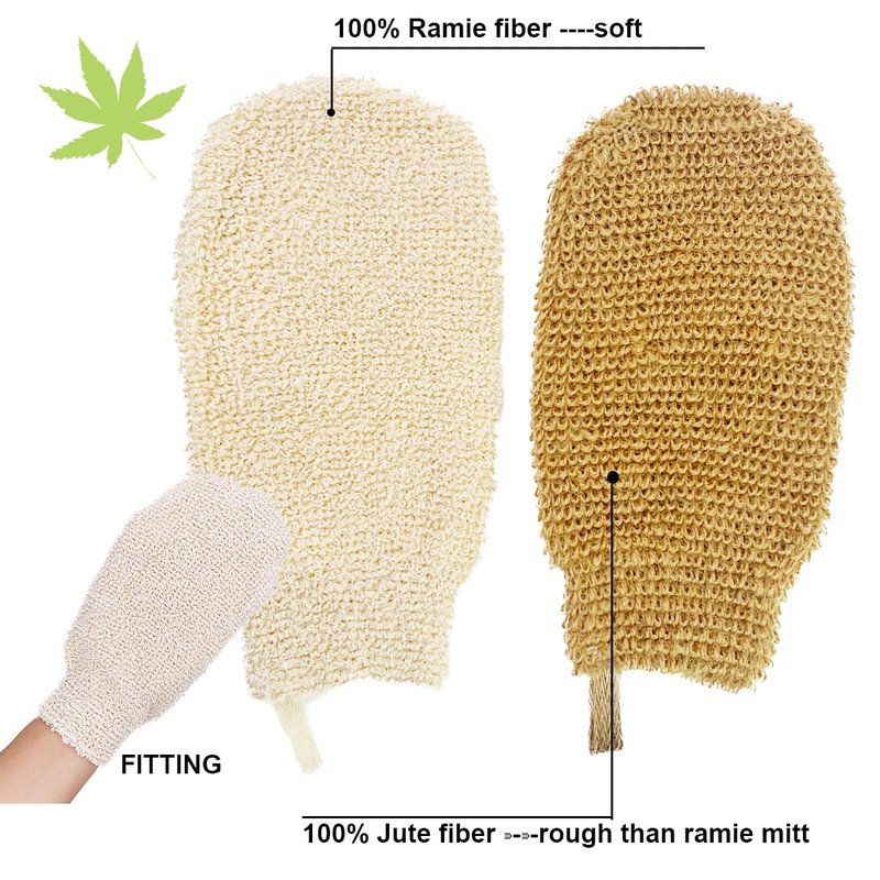 PPHAO BASIC - Bath Gloves for Shower - Bath Mitts Washcloths - Bath Gloves Exfoliating for Women and Men - Body Scrubbers for Use in Shower - Ramie and Jute Fiber - 2 Pack