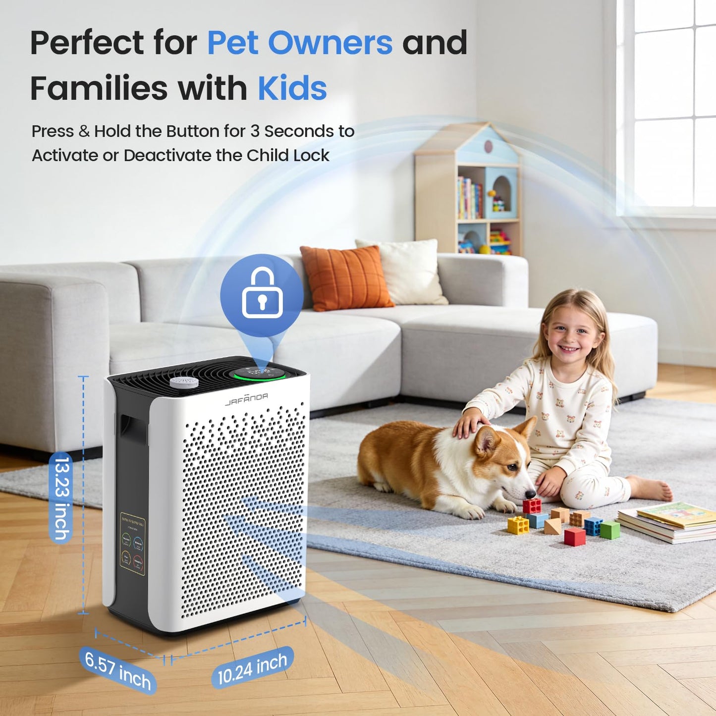 Air Purifiers for Home Bedroom Large Room, Jafända HEPA Air Purifier with Washable Pre-Filter, AHAM VERIFIED, Air Cleaner with Smart Auto-Mode PM2.5 Display for Pets, Smoke, Dust Pollen
