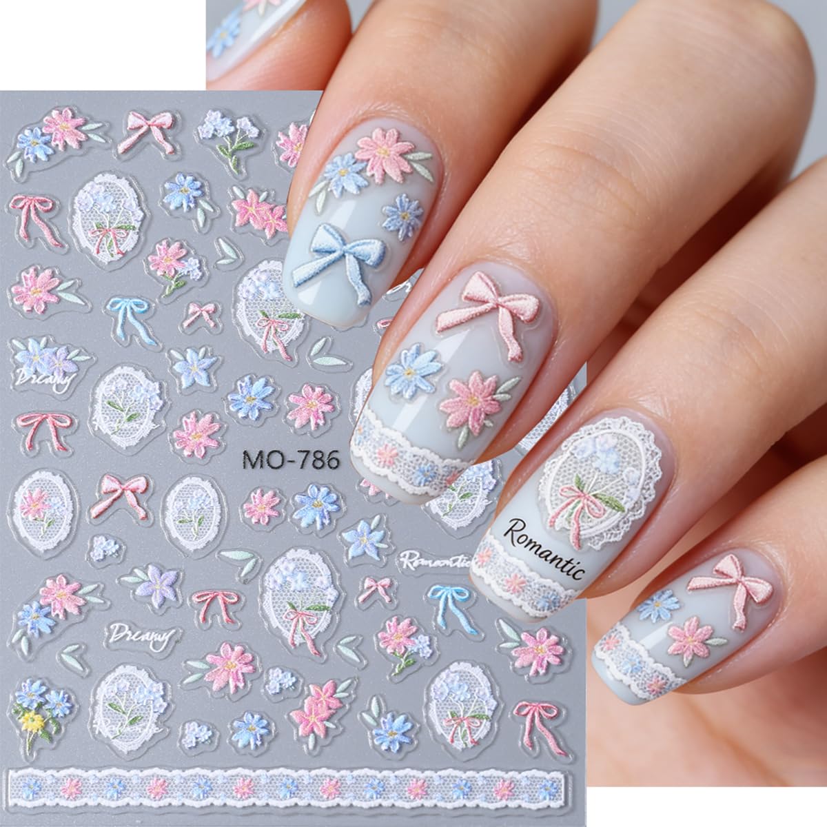 6 Sheets 5D Embossed Spring Flower Nail Art Stickers Colorful Gradient Butterfly Floral Nail Decals French Style Design Flowers Nail Stickers for Women Spring Summer DIY Manicure Supplies