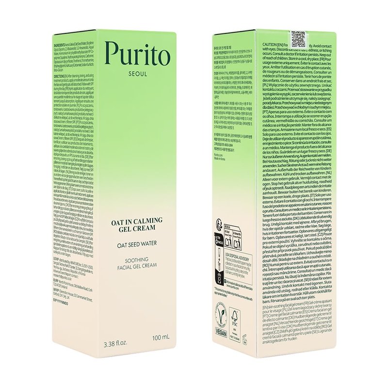 PURITO Oat Calming Gel Cream | Face Moisturizer for Blemish Calm & Lightweight Hydration | All skin types, sensitive and blemish-prone skin | Non-Comedogenic | Korean Skincare, 100mL, 3.38 fl.oz