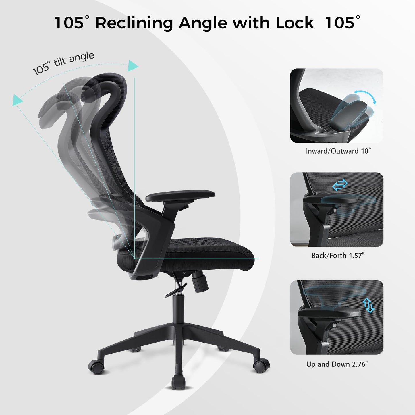 EUREKA ERGONOMIC OC77 Mesh Office Chair, Ergonomic Office Chair, Home Office Desk Chairs with Oversized Headrest and 3D Armrests, Computer Desk Chair, Black