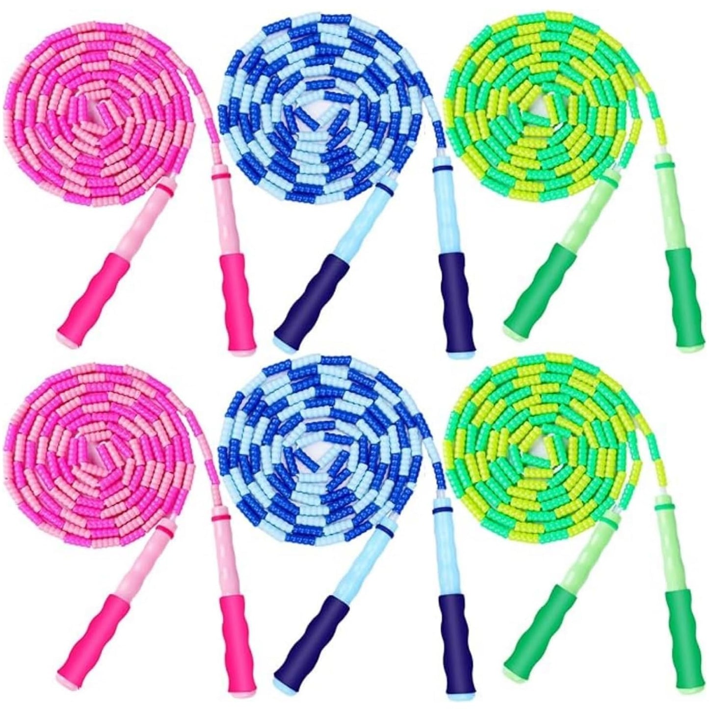 GRAWUN 6 Pack Jump Rope For Kids,Soft Beaded Jump Rope,Adjustable Length Tangle-Free Segmented Soft Beaded Skipping Rope,for Women, Men and Kids Keeping Fit,Workout and Weight Loss