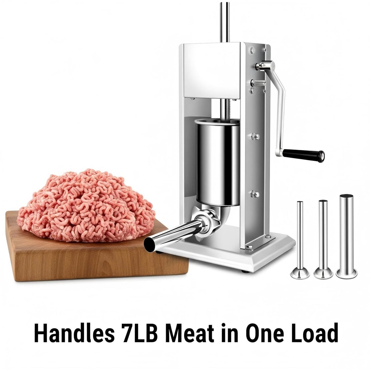 YBSVO 7-Lb Vertical Sausage Stuffer, Stainless Steel Manual Meat Filler with 2-Speed Gear & Air Release Valve, 3L Sausage Maker with 4 Stuffing Tubes for Home & Commercial Use