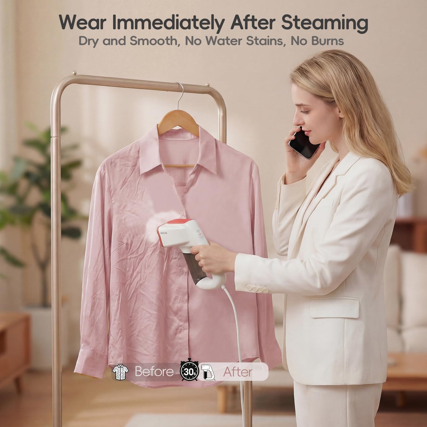 3DOEX Vacuum Steamer for Clothes, 2000Pa&3600Pa Suction Handheld Clothes Steamer,2 in 1 Portable Travel Steamer for Clothes,Garment Steamer With 122ml Water Tank (for 110-120V) (Pearl White)