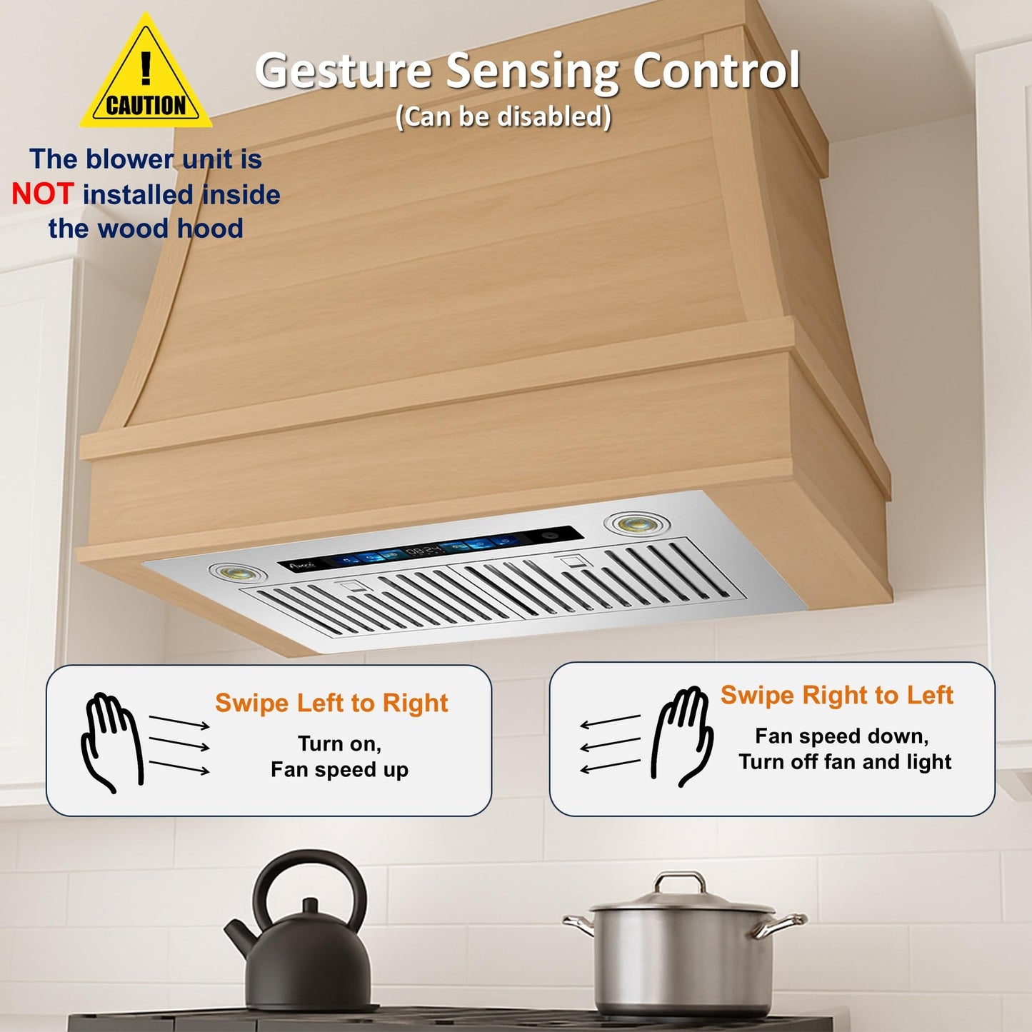Awoco 28"Wx15"D Ceiling Insert Mount Split Quiet Range Hood with Voice, Gesture, Touch, Remote Controls, 1000 CFM Kitchen Hood with 4-Speed Exhaust Fan, Stainless Steel Stove Hood with 8" Blower