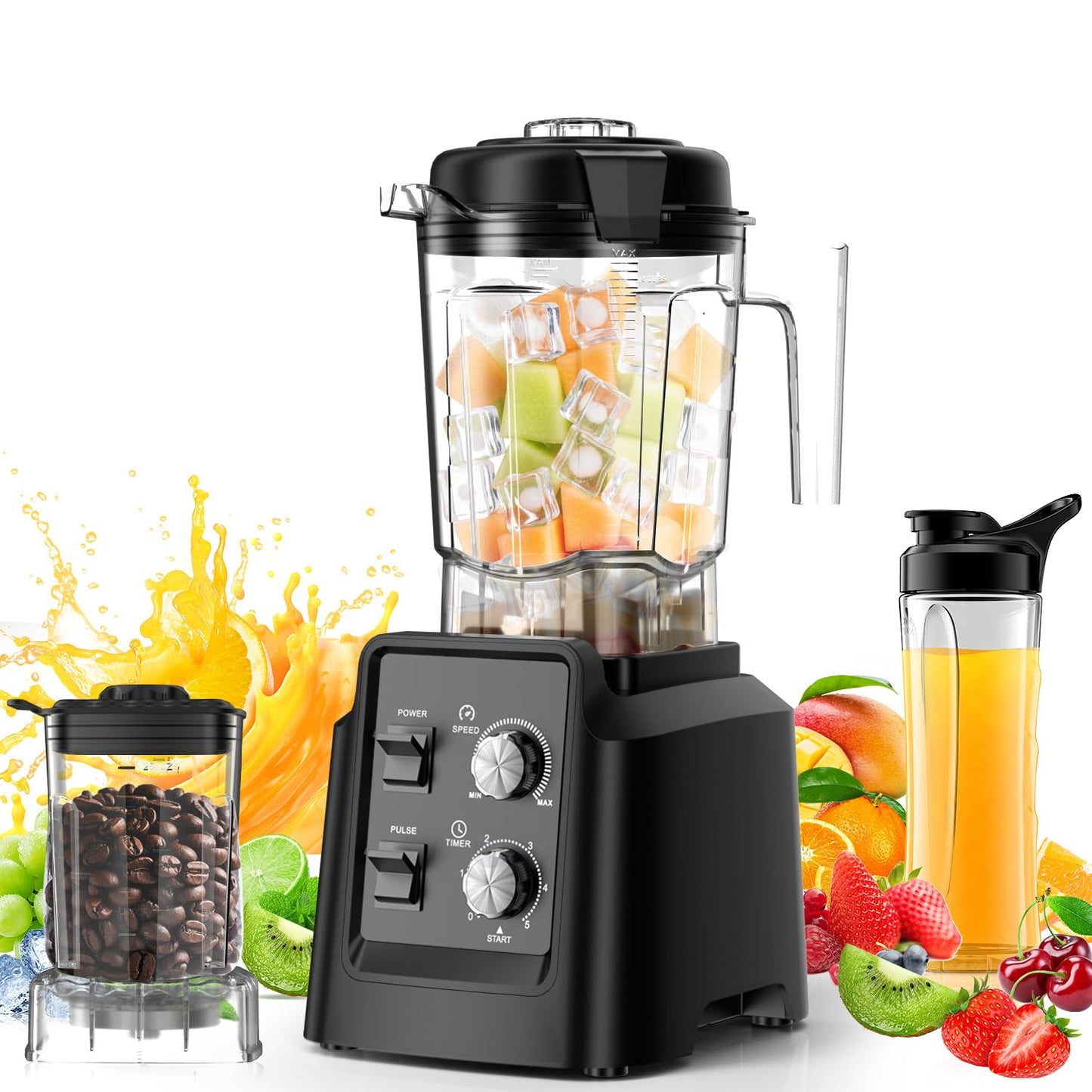 Blender, 1800W Blender with Grinder - 6-Blade Professional Smoothie Blenders for Kitchen, Crushes Ice, Self-Cleaning, 68oz & 27oz Jars Dishwasher Safe, for Baby Food, Nut Butter