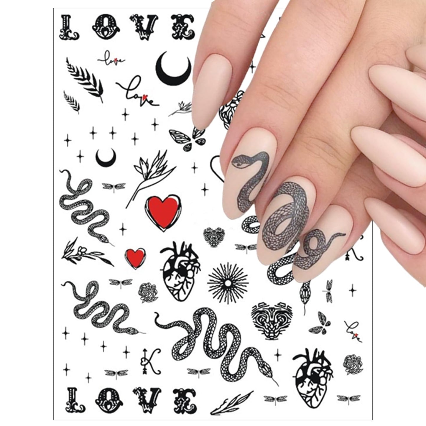 5 Sheets Snake Nail Art Stickers 3D Self-Adhesive Animal Nail Sticker Cartoon Snake Design Nail Decals for Women Girls Animal Manicure Tips DIY Nails Accessories