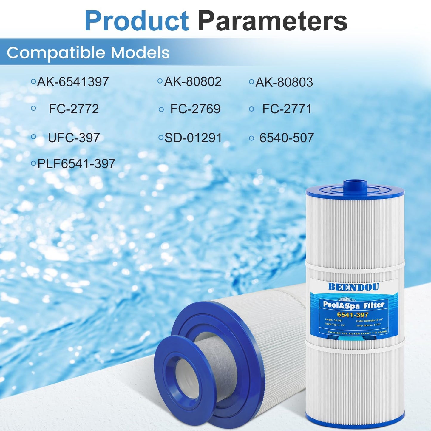Beendou 6541-397 Pool Spa Filter Cartridge,Compatible with Sundance Spa Filter 880 Series, Outer Filter # 6473-165 with Inner Filter # 6473-164,80 sq,880 Spa Filter,Sundance 880 Spa Filter