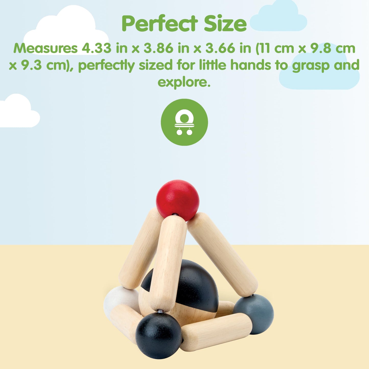PlanToys® Wooden Triangle Clutching Toy | Montessori Inspired Infant Toy for Grasping, Sensory Play & Motor Skill Development | Eco Friendly Baby Rattle with Detachable Ball