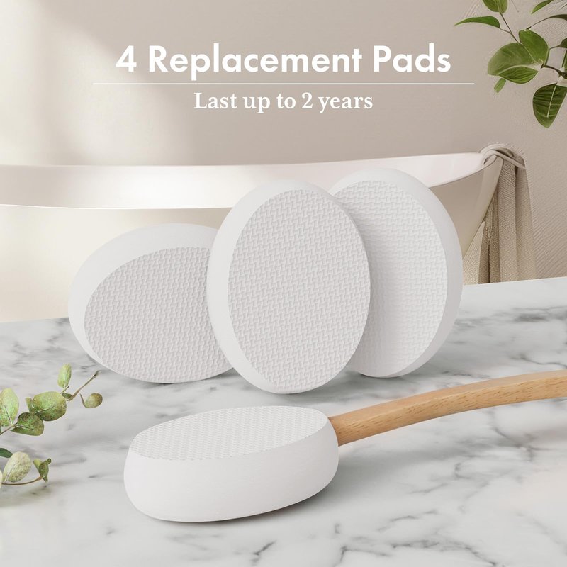 AmazerBath Lotion Applicator for Back, Feet, 4 Replacement Pads with 17" Curved Handle, Back Sunscreen Applicator for Kids, Elderly, Women, Apply Skin Cream Medicine Moisturizer Tanner, White