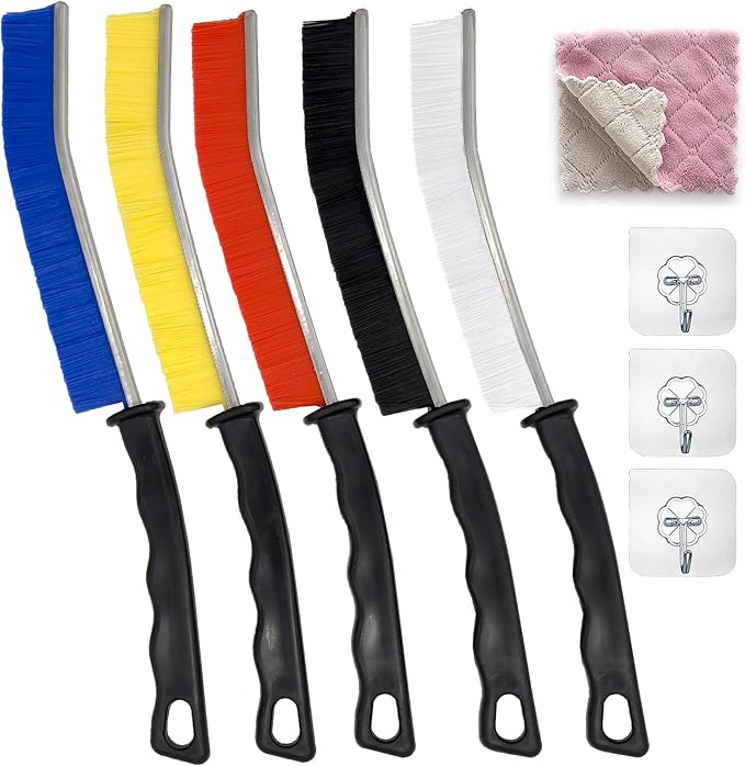 Crevice Cleaning Brush Set (5 Pack) â Multifunctional Gap Cleaner Tool for Bathroom, Kitchen, Car Vents, Sliding Doors, Keyboards â Stiff Bristles, Ergonomic Handle