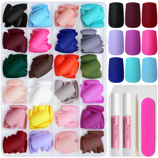 AddFavor Press on Nails Medium Square Fake Nails, 576pcs 24 Colors Square Press on Nails Full Cover Acrylic Nail Press ons, Matte False Nail Tips for Women Glue on Nail