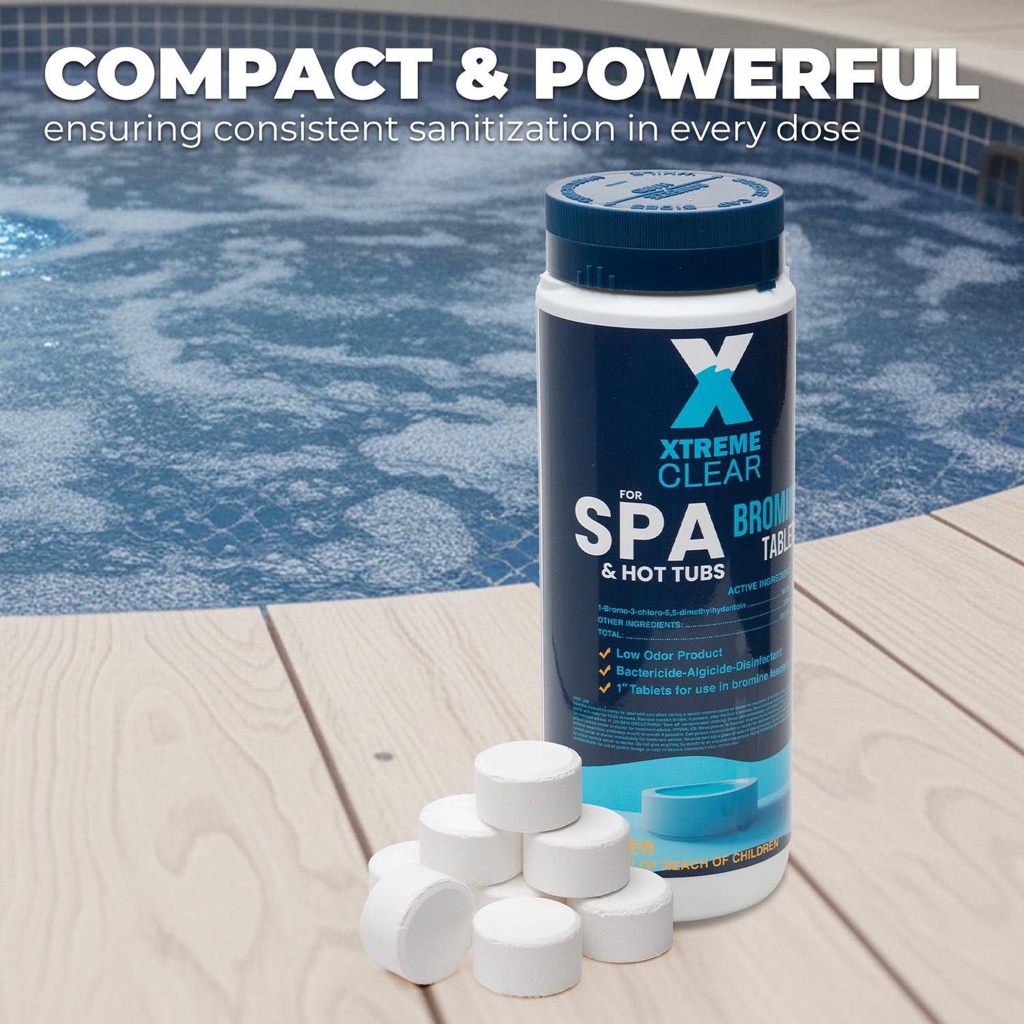 Xtremeclear Bromine Tablets for Spa & Hot Tub – 1.5 lbs Bottle, 1-Inch Tablets, Low-Odor Sanitization, Restores Water Clarity, Slow-Dissolving, Long-Lasting for Clean Water (Pack of 1)