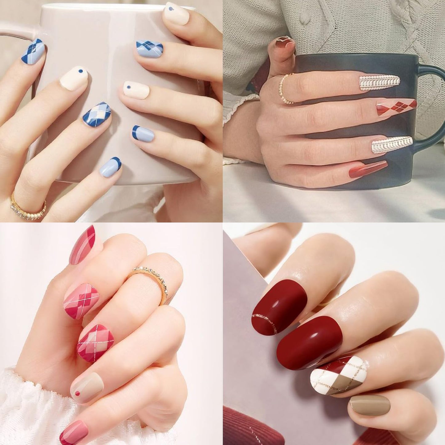6 Sheets Autumn Winter Plaid Nail Art Stickers Brown Rhombus Bronzing Nail Decals Pegatinas Uñas Classic Plaid Design Geometry Plaid Nail Sticker Nail Supplies for Women Nails DIY Decorations