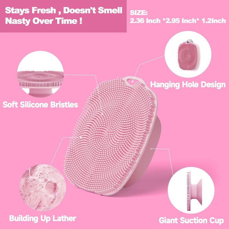 ARIOSOX 2 PCS Face Scrubber, Soft Silicone Face Exfoliator with Suction Cup for Man and Women Deep Skin Clean, Gentle Facial Cleaning Brush Suitable for All Sensitive Skin (Pink+Blue)