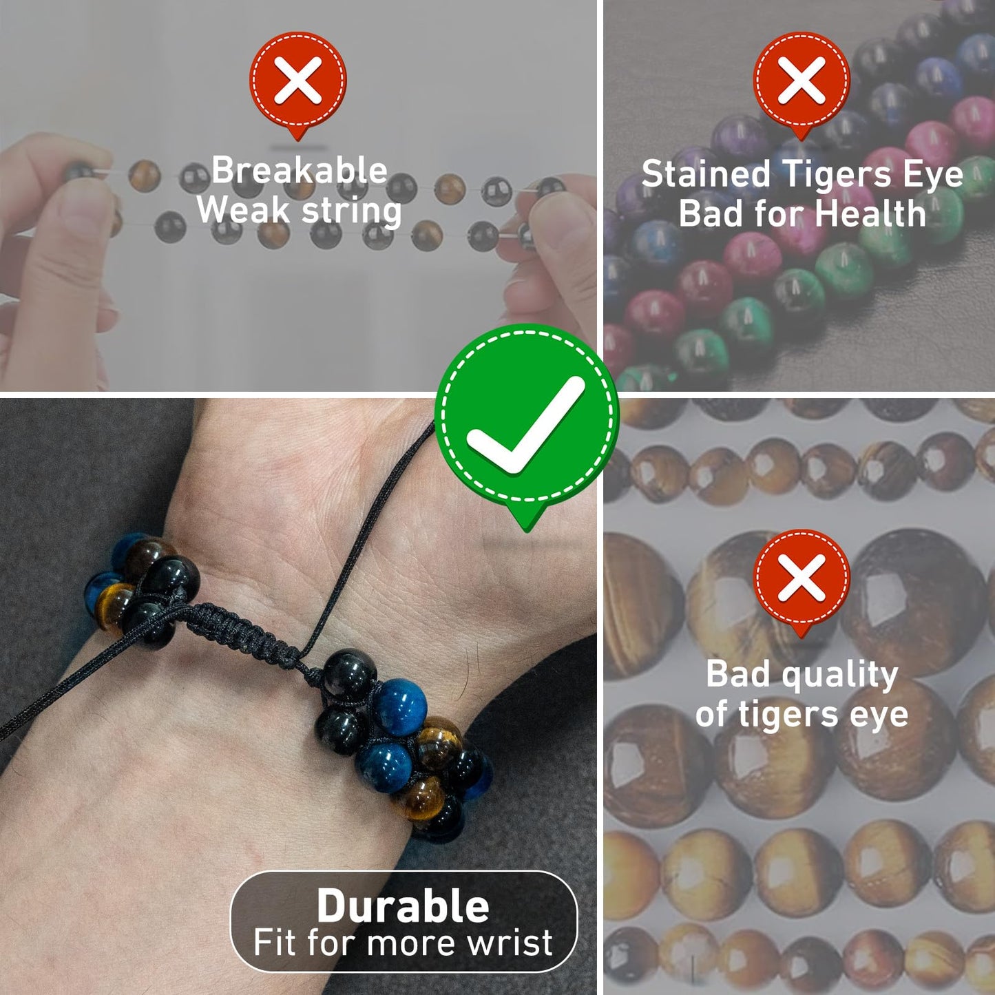 Triple Protection Energy Bracelet, Healing Crystals for Negative Energy Protection, Unisex Amulet with Obsidian, Tiger Eye, and Onyx Stones, Spiritual Jewelry for Men and Women, Healing, Manifestation, and Wellness(8mm Green Tiger Eye Balance Bracelet)