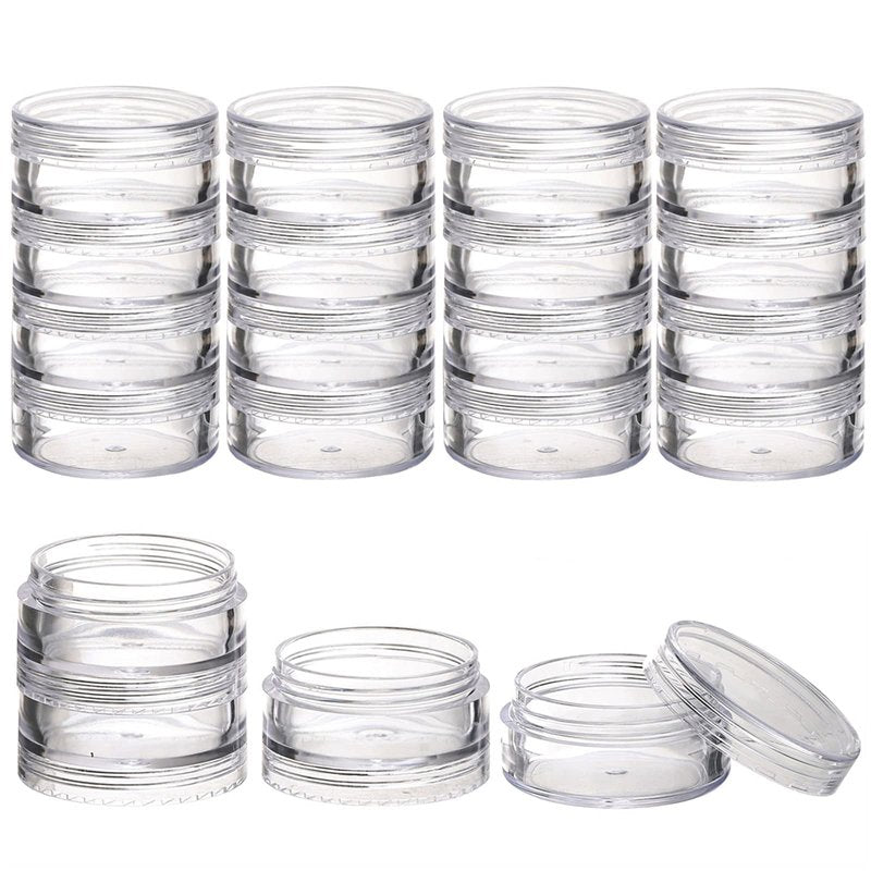 5 Set (20 Pieces) Stackable Cosmetic Containers with Screw Lids and Labels，10 Grams Clear Plastic Empty Jars Small Makeup Sample Containers for Beauty Products