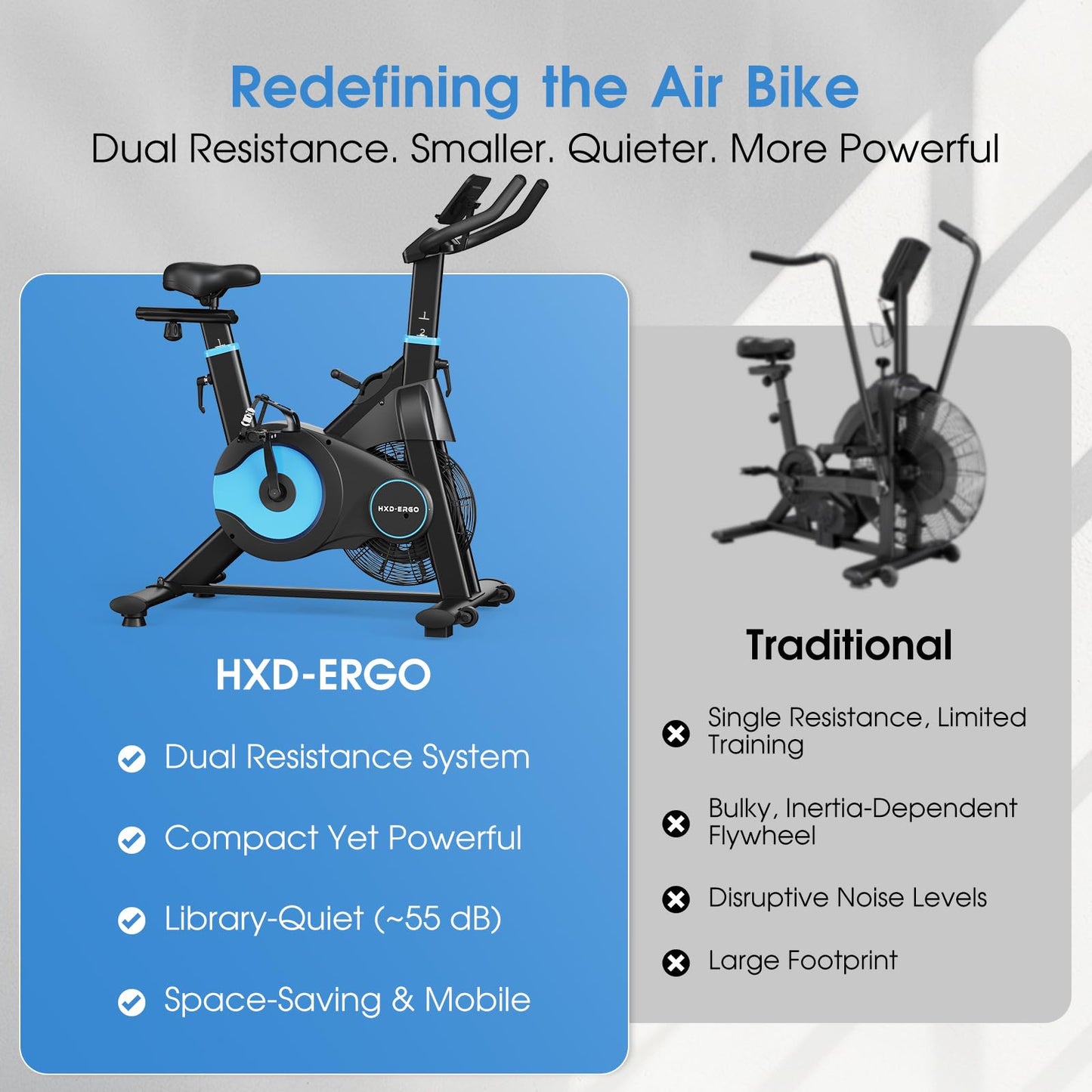 HXD-ERGO Exercise Bike, Magnetic & Air Resistance Indoor Bike, Stationary Bike for Home with Silent Belt Drive, Adjustable Resistance, App Compatible Cycling Bike with LCD Monitor, 350lbs Capacity Workout Bike