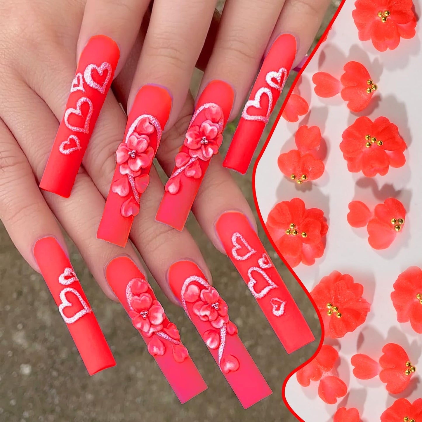 BAIYIYI 30PCS Handmade Acrylic Flowers Nail Art Charms Cute Y2K Summer Floral with Caviar Beads Design High-end Craved Flower Petal Nails Charms for Women Profession Nail Art Craft Jewelry