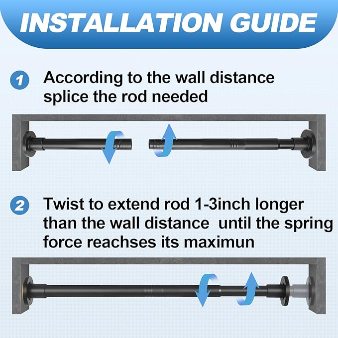 CorkLatta 2 Pack Black Shower Curtain Rod 31 to 43 Inch,1 Inch Diameter Adjustable Spring Tension Stainless Steel Telescoping Rod,Easy Install,No Rust
