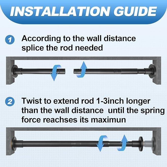 CorkLatta 2 Pack Black Shower Curtain Rod 31 to 80 Inch,1 Inch Diameter Adjustable Spring Tension Stainless Steel Telescoping Rod,Easy Install,No Rust