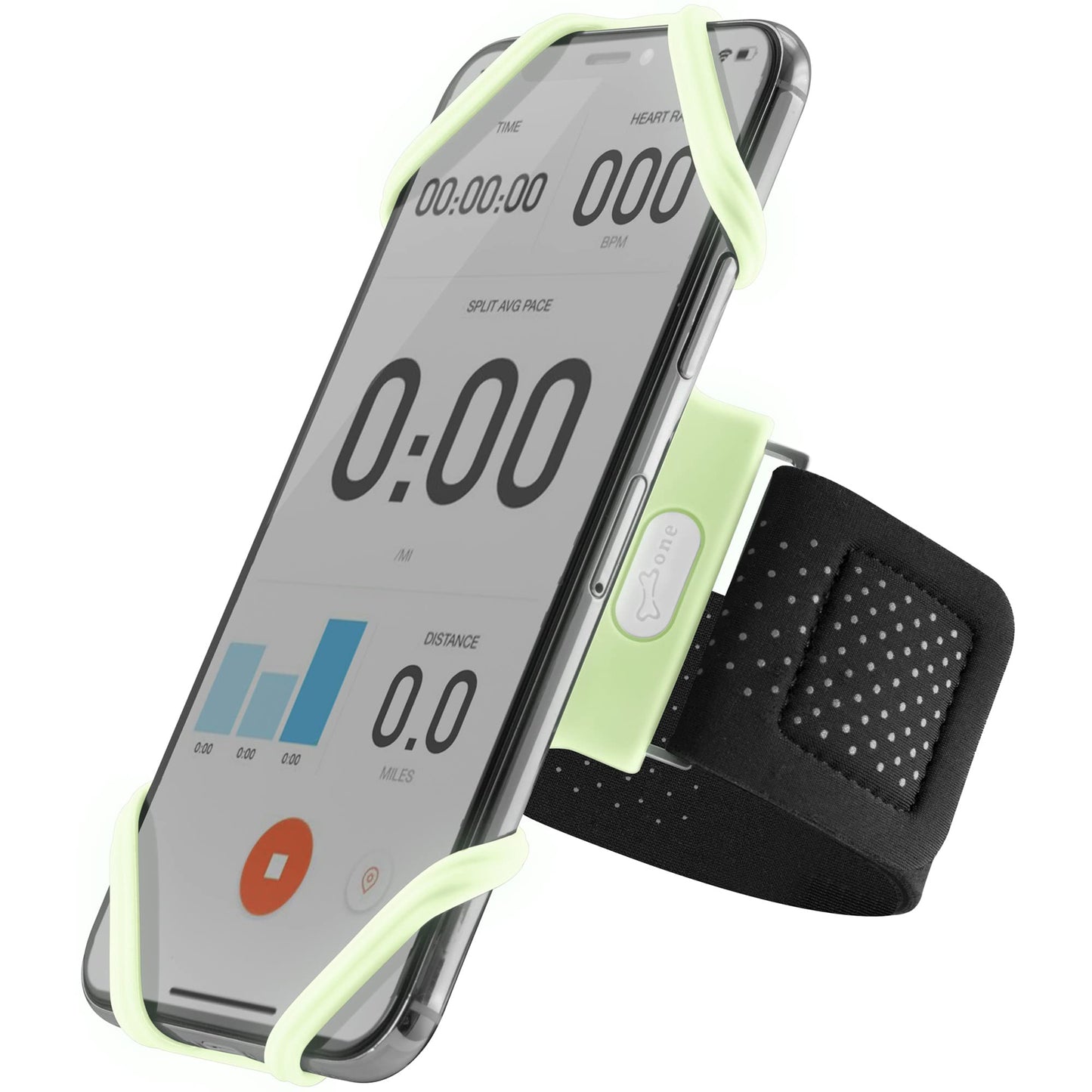 BONE Run Tie, Running Armband Phone Holder, Skin-Friendly & Washable Silicone Sport Armband, Universal Workout Phone Carrier Compatible with 4"-6.7"" Smartphones (Luminous - Size S/Arm Size 7.9-9.8'')"