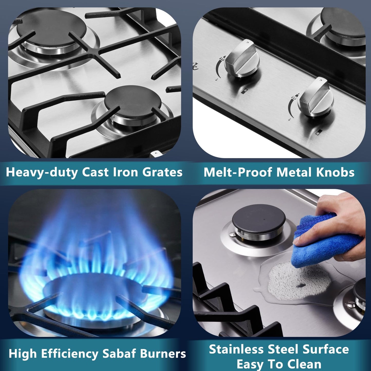 12 Inch Gas Cooktop, 2 Burners Stovetop Built-in Stainless Steel Stove Top Natural Gas/Propane Convertible Cooker for Outdoor, Apartments, RVs