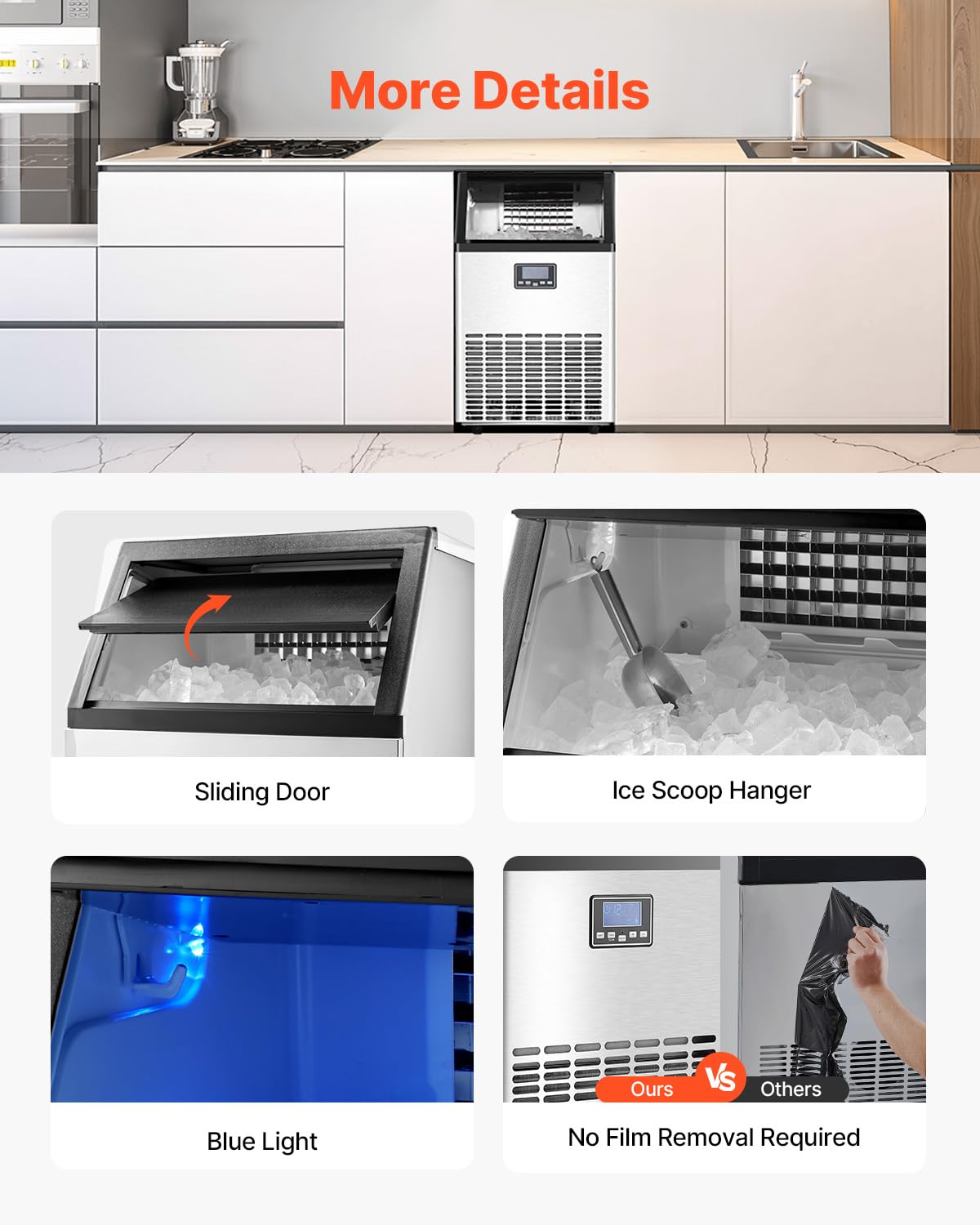 VEVOR 150lb/24h Commercial Ice Maker with 2 Water Inlets 45 Ice Cubes in 15 Minutes 33lb Capacity for Bar Office Restaurant with LED Digital Display and Self-Cleaning
