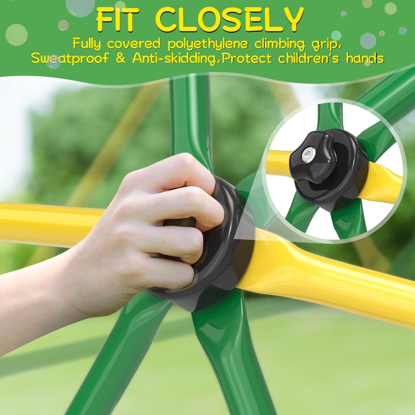 GIKPAL Climbing Dome, 10FT Dome Climber with Hammock for Kids 3 to 10 Outdoor Play Equipment, Supports up to 1000lbs Jungle Gym, Anti-Rust, Easy Assembly, Yellow+Green