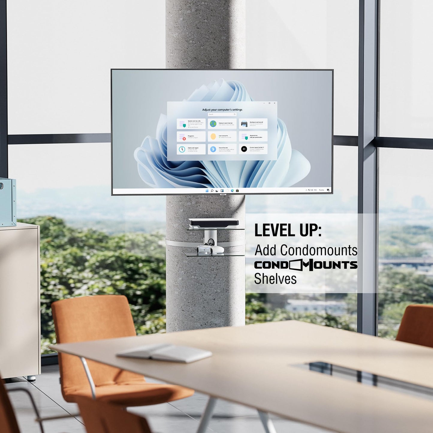 CondoMounts CLMTVA1044 Full Motion Large Pillar TV Mount | Column | Round & Square TV Post Mount | NO Drill | Holds 80lbs | Fits 32-in. to 70-in. TVs | Fits Pillars 8-in & Wider | White Strap