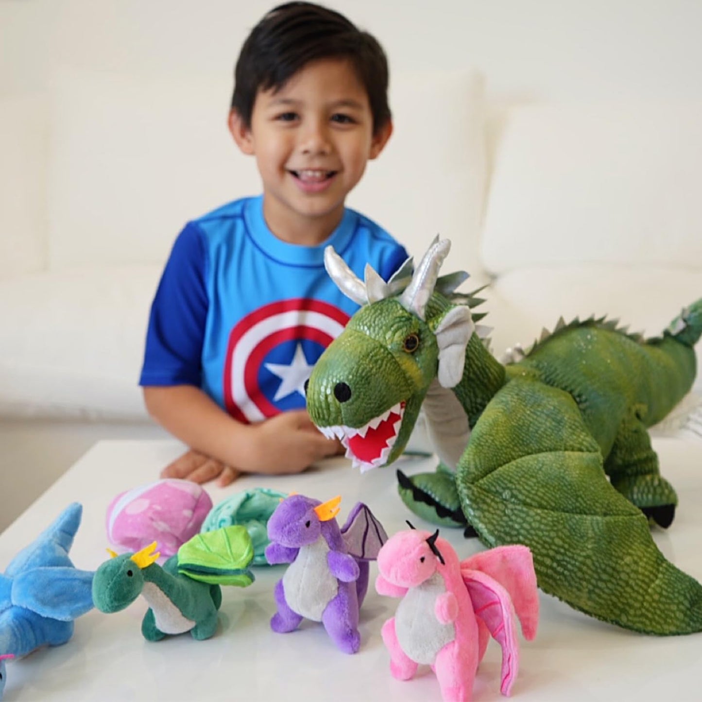 Karister 7Pcs Giant Green Dragon Plush Toy Set, 21.7" Big Mother Dragon Stuffed Animal with 4 Babies & 2 Eggs, Stuffed Dinosaurs for Kids Boys Girls, Cute Soft Plushies Gift for Birthday Christmas