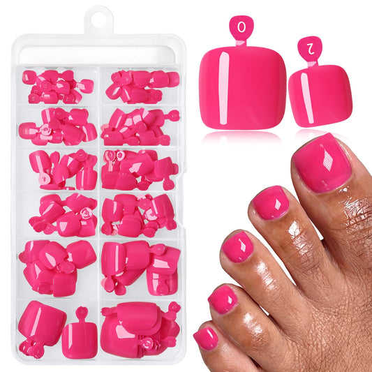 120pc Press on Toenails Women Fake Toe Nail Press ons,Rose Pink Acrylic Toenail Press ons Toes Nails Fake Toenails Glue on Toe Nail Tips 12 Sizes Toe Press-on Pedicure Presson False Nails for Feet