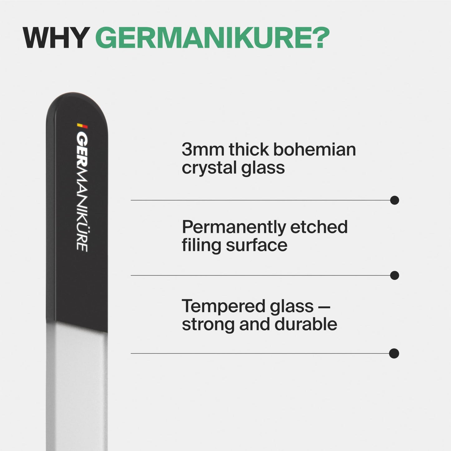GERMANIKURE Czech Crystal Glass Nail File 3 Pack in Suede Sleeves - Professional Manicure & Pedicure Products for Smooth Easy Shaping of Natural Nails - Ideal Nail Care Gift