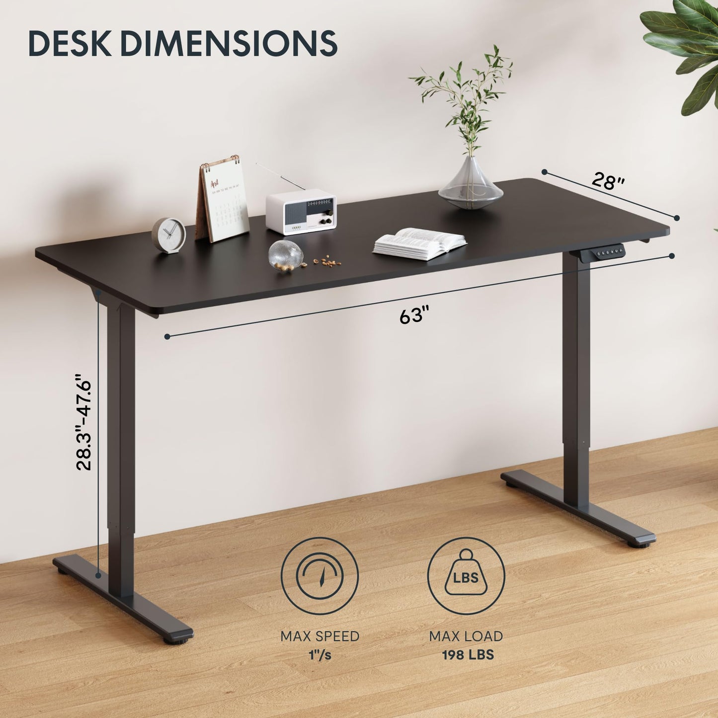 FLEXISPOT 63"x28" Large Dual Motor Electric Standing Desk, Black - 198 LBS Heavy-Duty Capacity, Ideal for Home Office, Creative Studio, or Multi-Monitor Setup