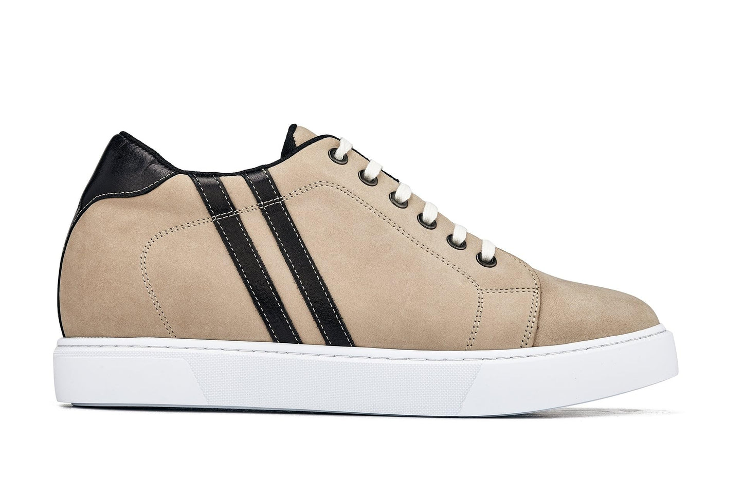 CALTO Men's Invisible Height Increasing Elevator Shoes - Nubuck Taupe Leather Lace-up Fashion Sneakers - 2.8 Inches Taller - K1552 - Size 9 D(M) US