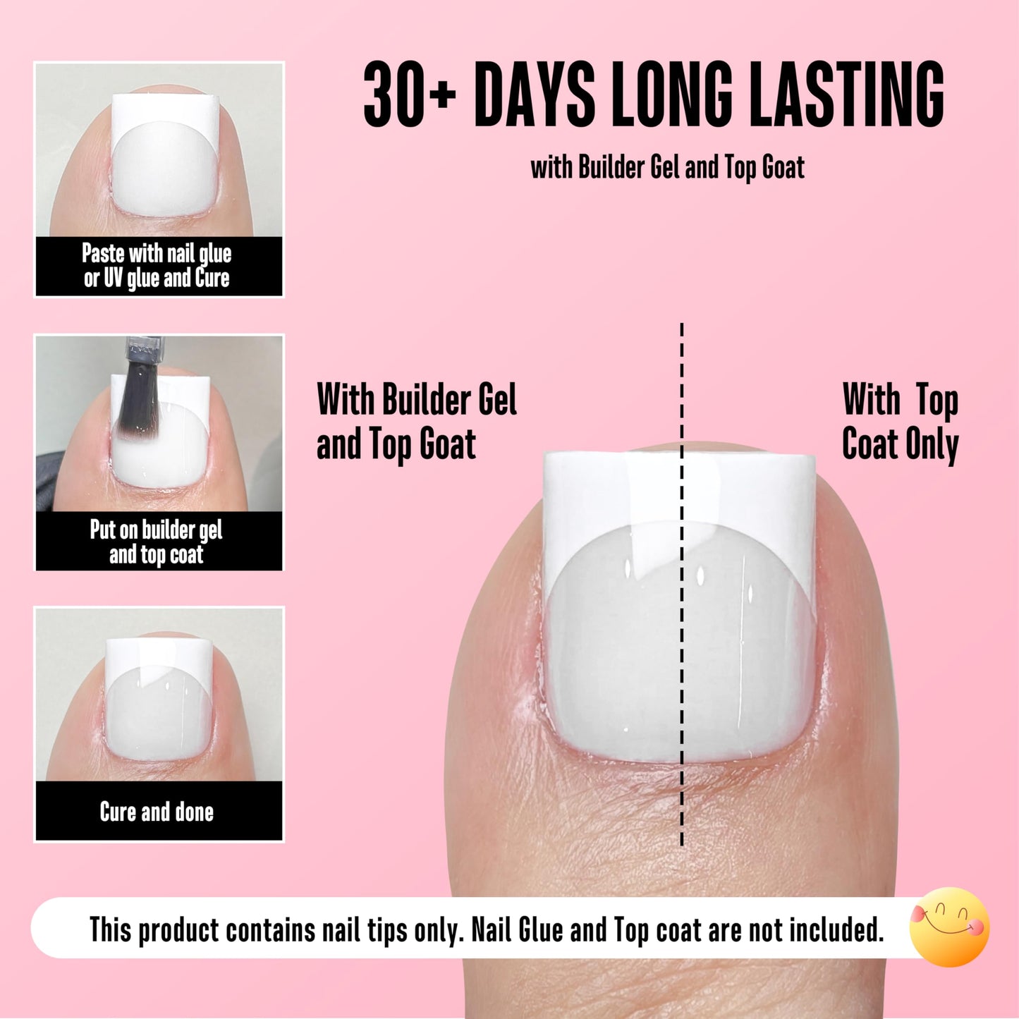 NOVO OVO Square Toe Nail Tips French Tip Press on - 240Pcs Soft Gel X 15 Sizes, Pre-Designed Milky White Sharp Square Toes, Medium Full Cover Wide. Need Builder Gel Top Coat for Acrylic Extension