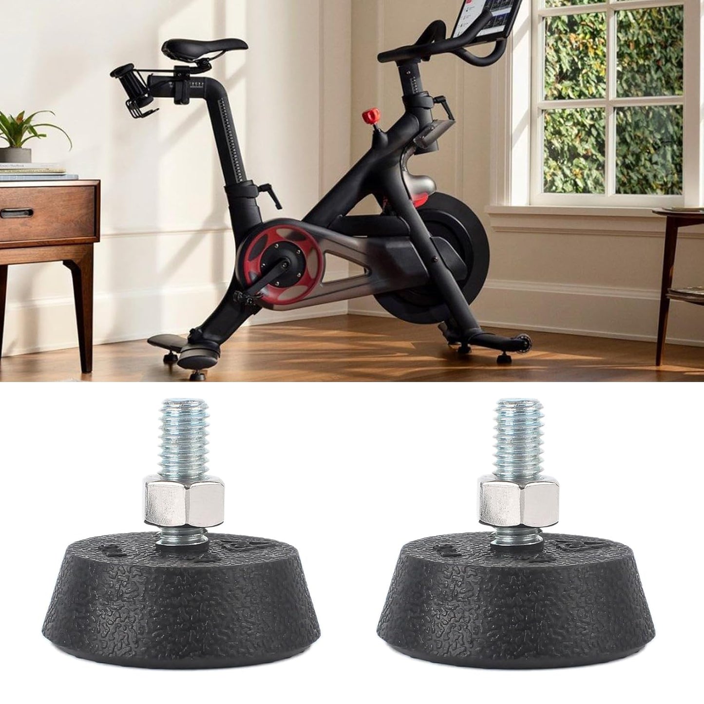 SquEqu 2 Pack Exercise Bike Leveling Feet Replacement Non Slip 3/8" Threaded Screw Stationary Bike Foot Levelers Pad Floor Protector for Exercise Bike Indoor Cycling Bike Workout Bike"