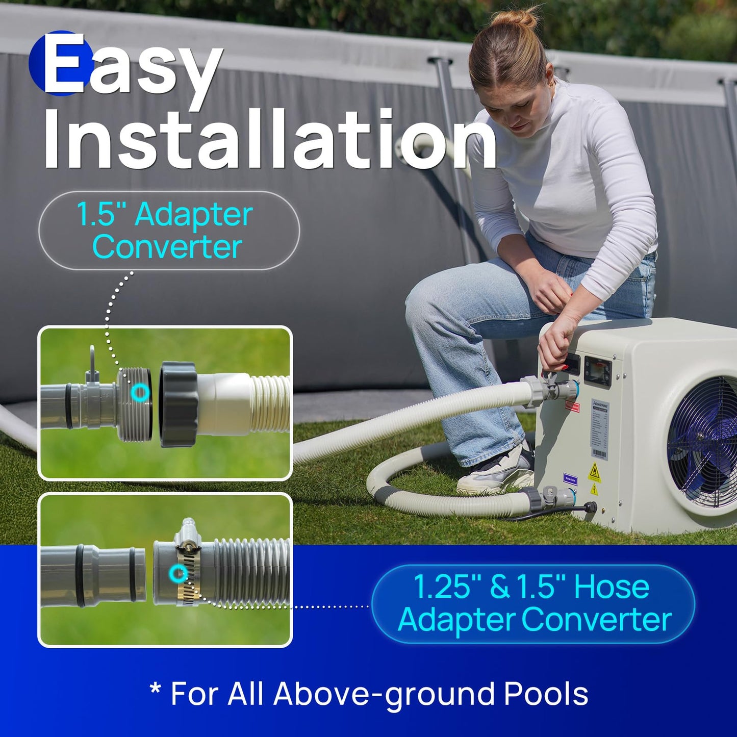 AQUASTRONG Swimming Pool Heat Pump,Electric Pool Heater for Above Ground and Inground Pool,Heating and Cooling Pool Heater Pools Up to, 3000 Gallons