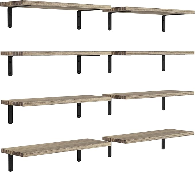 DOLLFIO Floating Shelves, 8 Sets Wall Shelves, Wood Floating Shelves for Bedroom Wall DÃ©cor, Wall Mounted Floating Bathroom Shelf for Storage, Floating Book Shelf Living Room â Rustic Brown